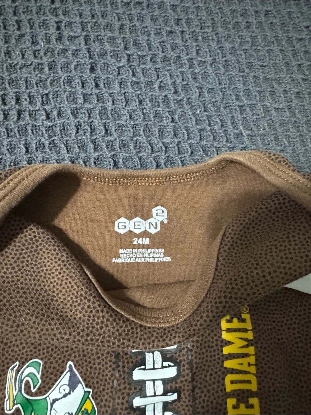 Notre Dame Baby Football One-Piece Bodysuit in Brown